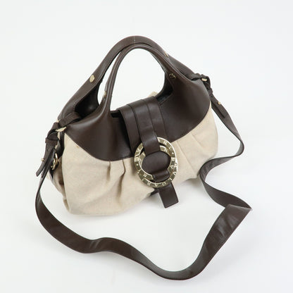 Bvlgari Chandra Hobo Canvas and Leather, Beige, Canvas, Shoulder Bag