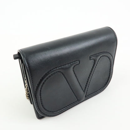 Valentino Garavani VLogo Full Flap Chain Leather, Black, Leather, Shoulder Bag