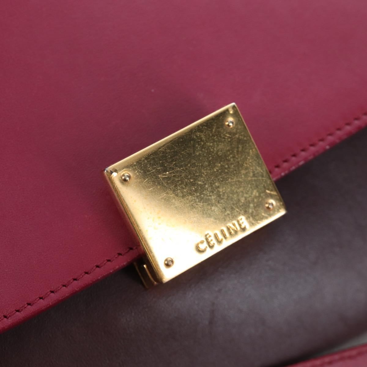 Celine Tricolor Trapeze Leather, Burgundy, Leather, Handbag