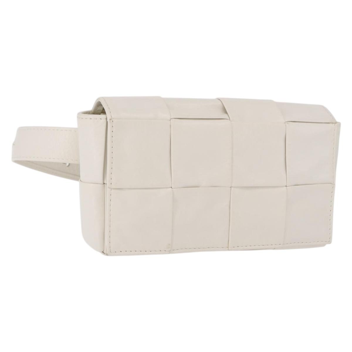 Bottega Veneta Cassette Belt Maxi Intrecciato Leather, White, Leather, Clutch