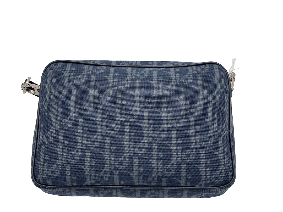 Christian Dior Saddle Bag Oblique Canvas, Blue, Textile, Crossbody Bag