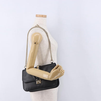 Valentino Garavani Glam Lock Leather, Black, Leather, Shoulder Bag