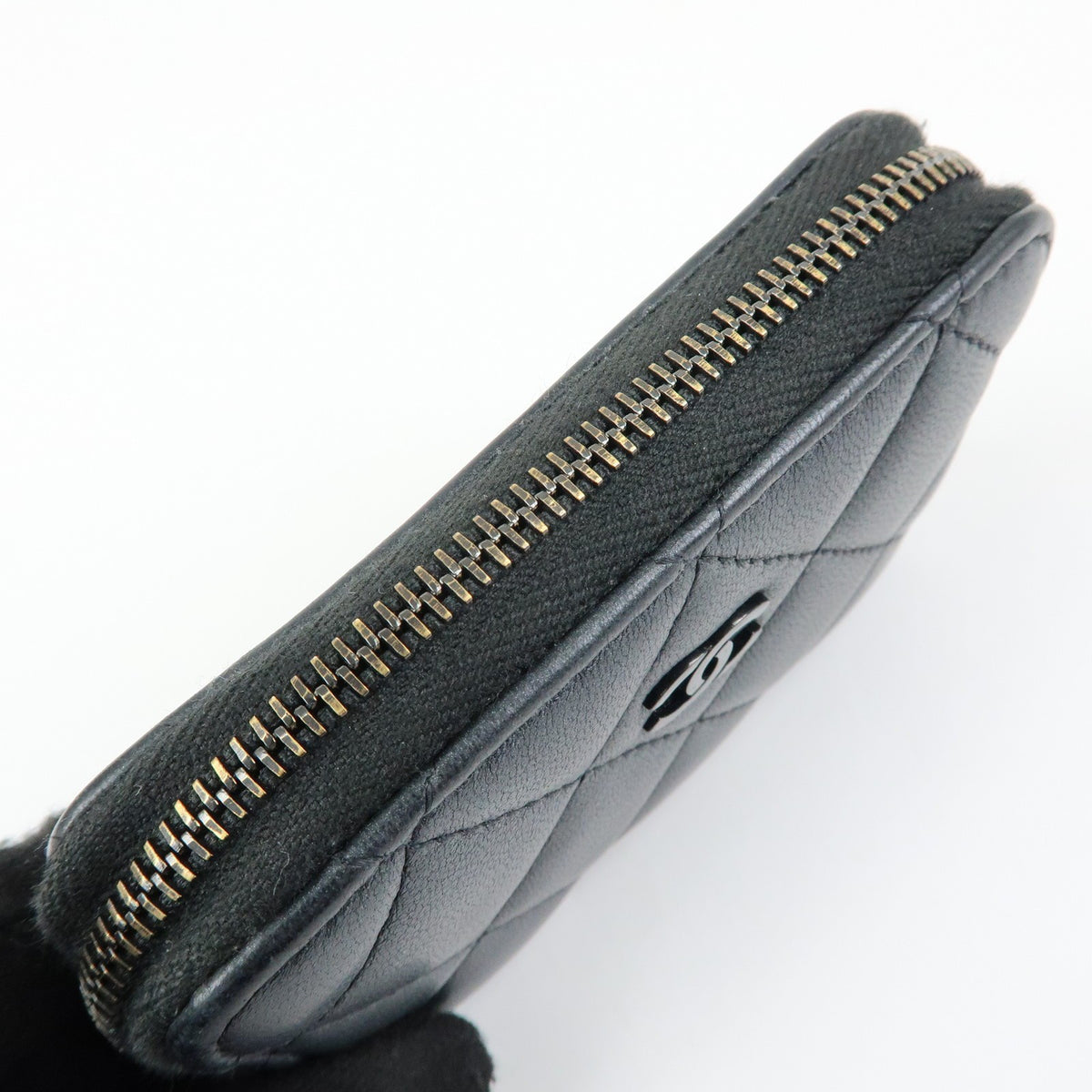 Chanel So Black CC Zip Coin Purse Quilted Lambskin, Black, Leather, Wallet