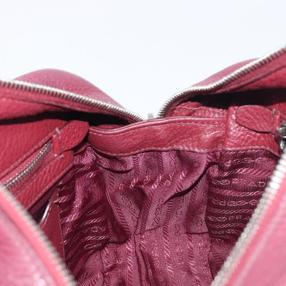 Prada Front Pocket Pushlock Convertible Boston Vitello Daino, Burgundy, Leather, Handbag