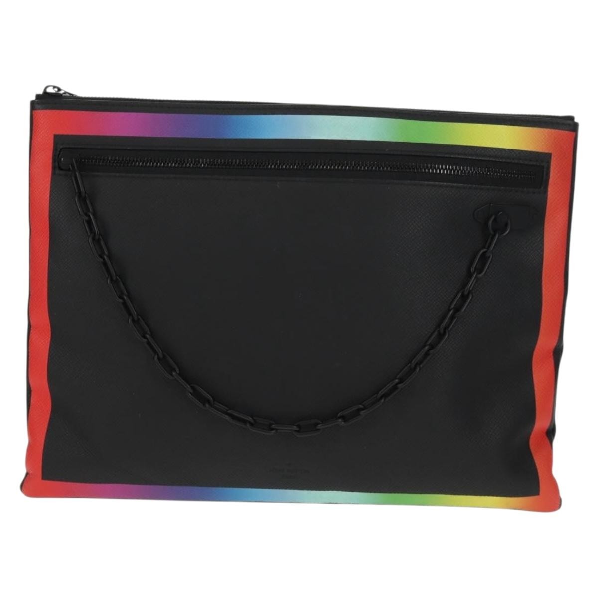 Louis Vuitton Pochette A4 Rainbow Taiga Leather, Black, Leather, Clutch