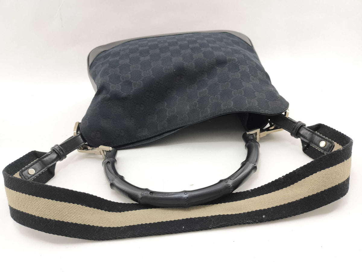 Gucci Bamboo Top Handle GG Canvas, Navy, Canvas, Handbag