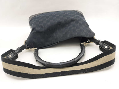 Gucci Bamboo Top Handle GG Canvas, Navy, Canvas, Handbag