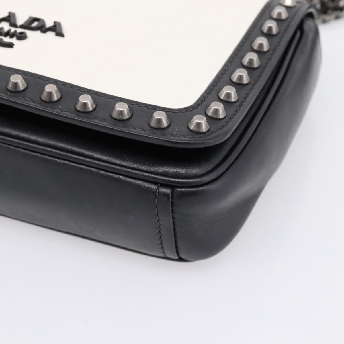 Prada Chain Flap Studded Glace Calf, White, Leather, Shoulder Bag