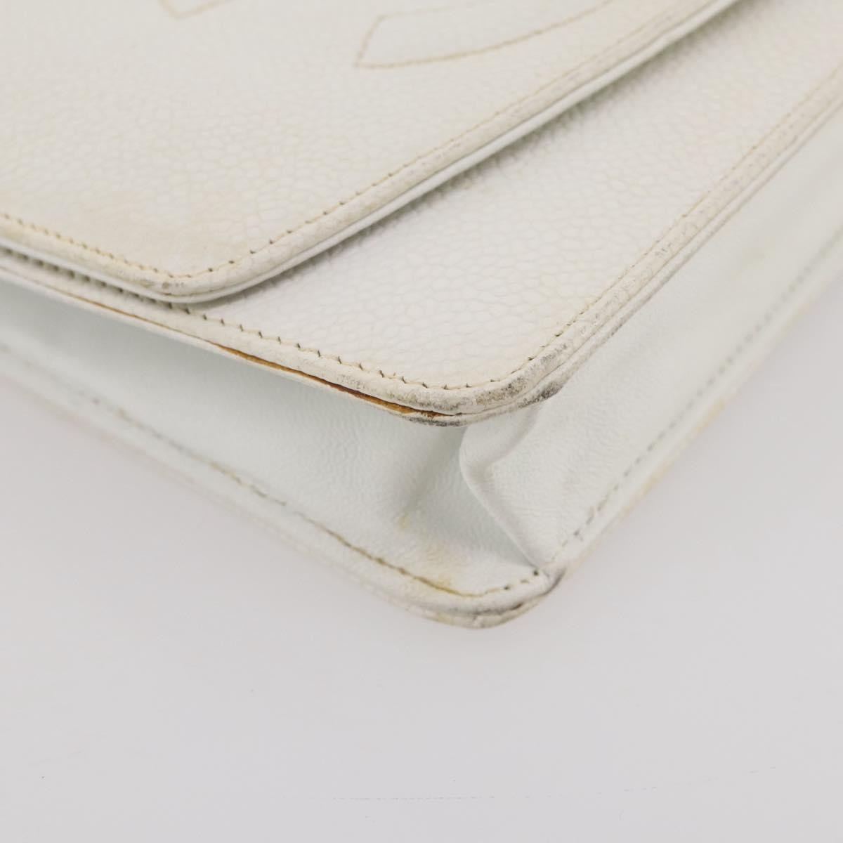 Chanel Vintage Timeless Wallet on Chain Caviar, White, Leather, Crossbody Bag