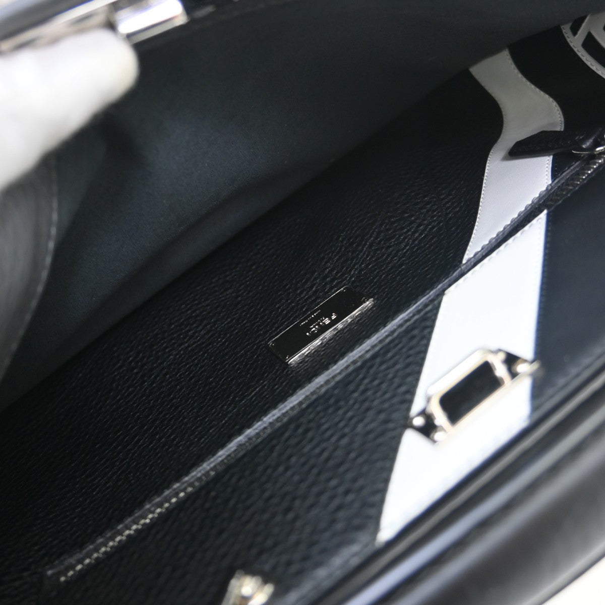 Fendi Monster Selleria Peekaboo Leather, Gray, Leather, Shoulder Bag
