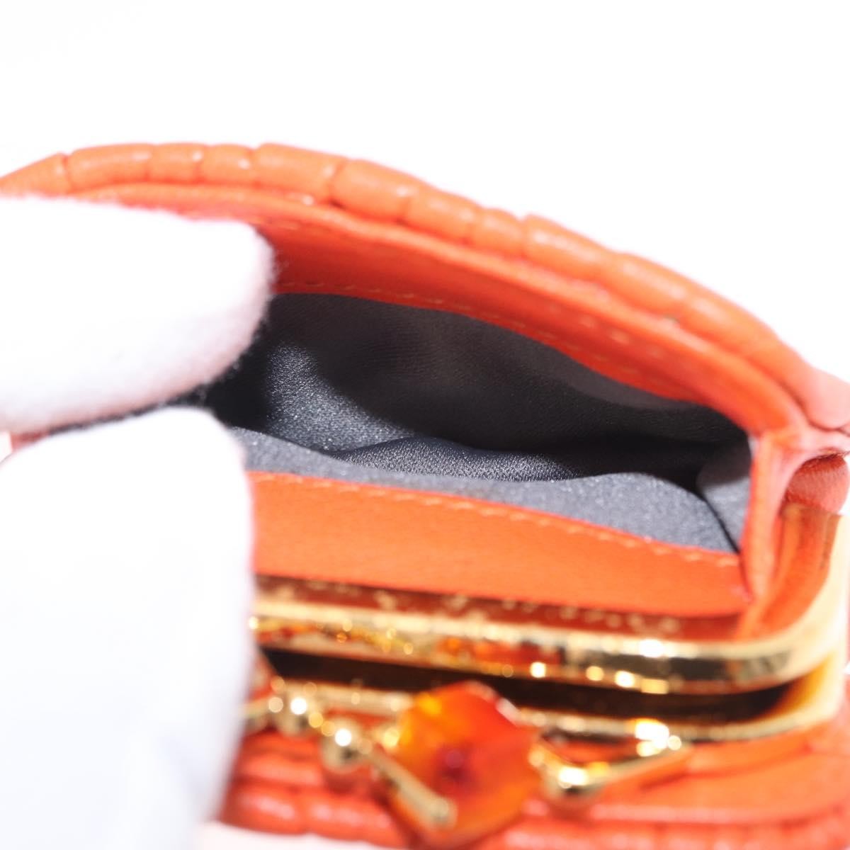Miu Miu Sword wallet Charm Leather Matelasse, Orange, Leather, Crossbody Bag