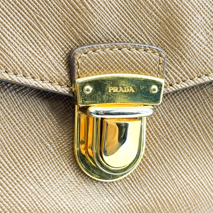 Prada Pushlock Pocket Camera Saffiano Leather, Brown, Leather, Handbag