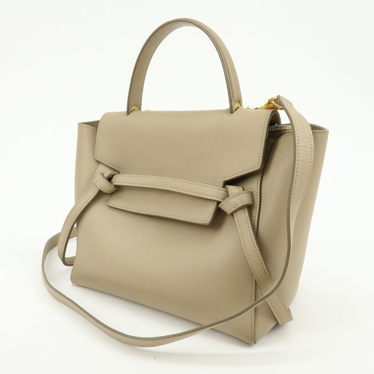 Celine Belt Textured Leather, Beige, Leather, Handbag