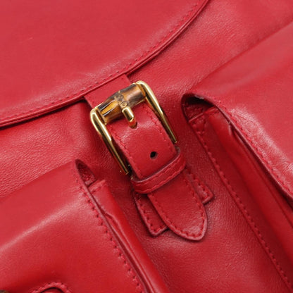 Gucci Vintage Bamboo Leather, Red, Leather, Backpack