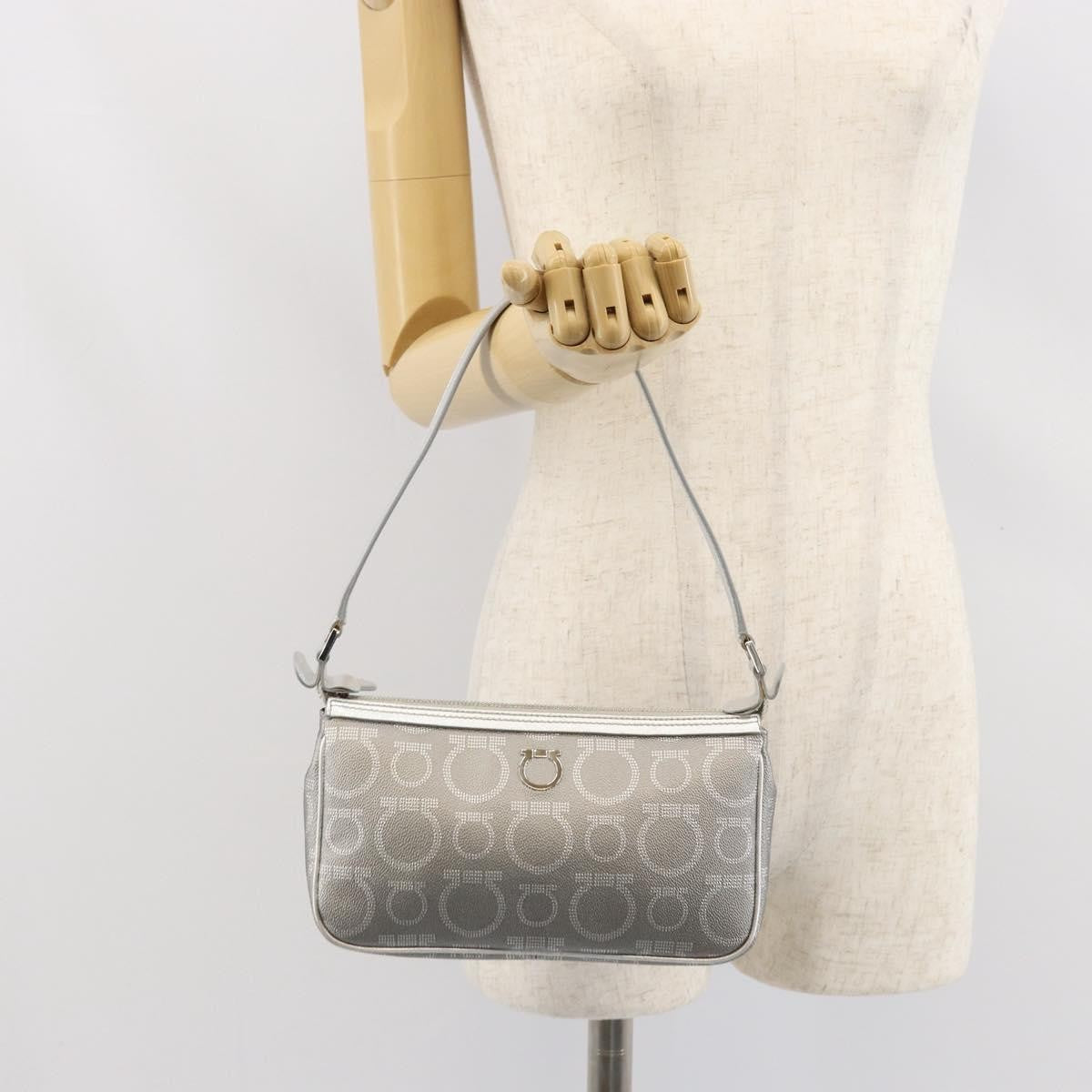 Salvatore Ferragamo Gancini Leather, Silver, Leather, Crossbody Bag