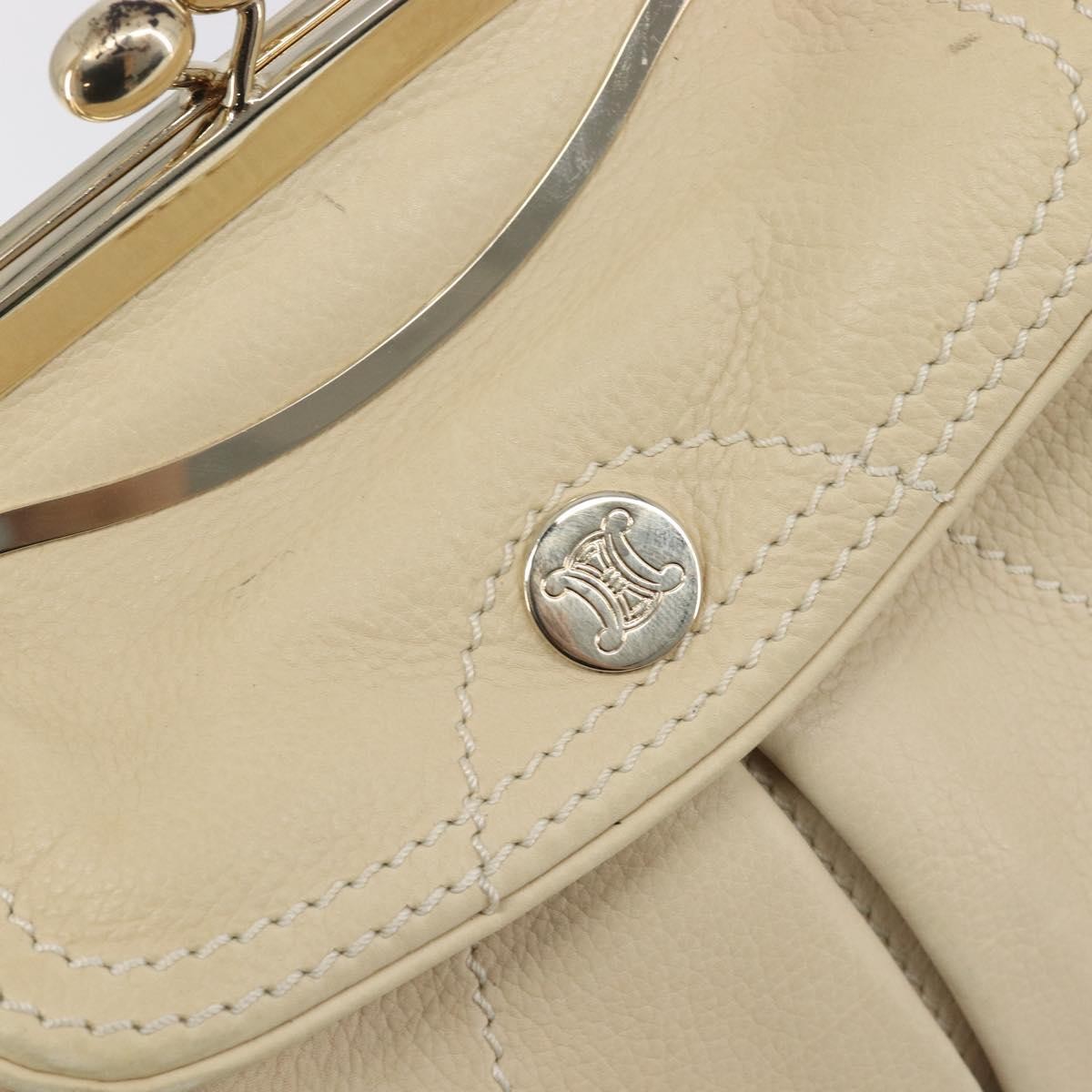 Celine Vintage Kisslock Frame Leather, Beige, Leather, Handbag