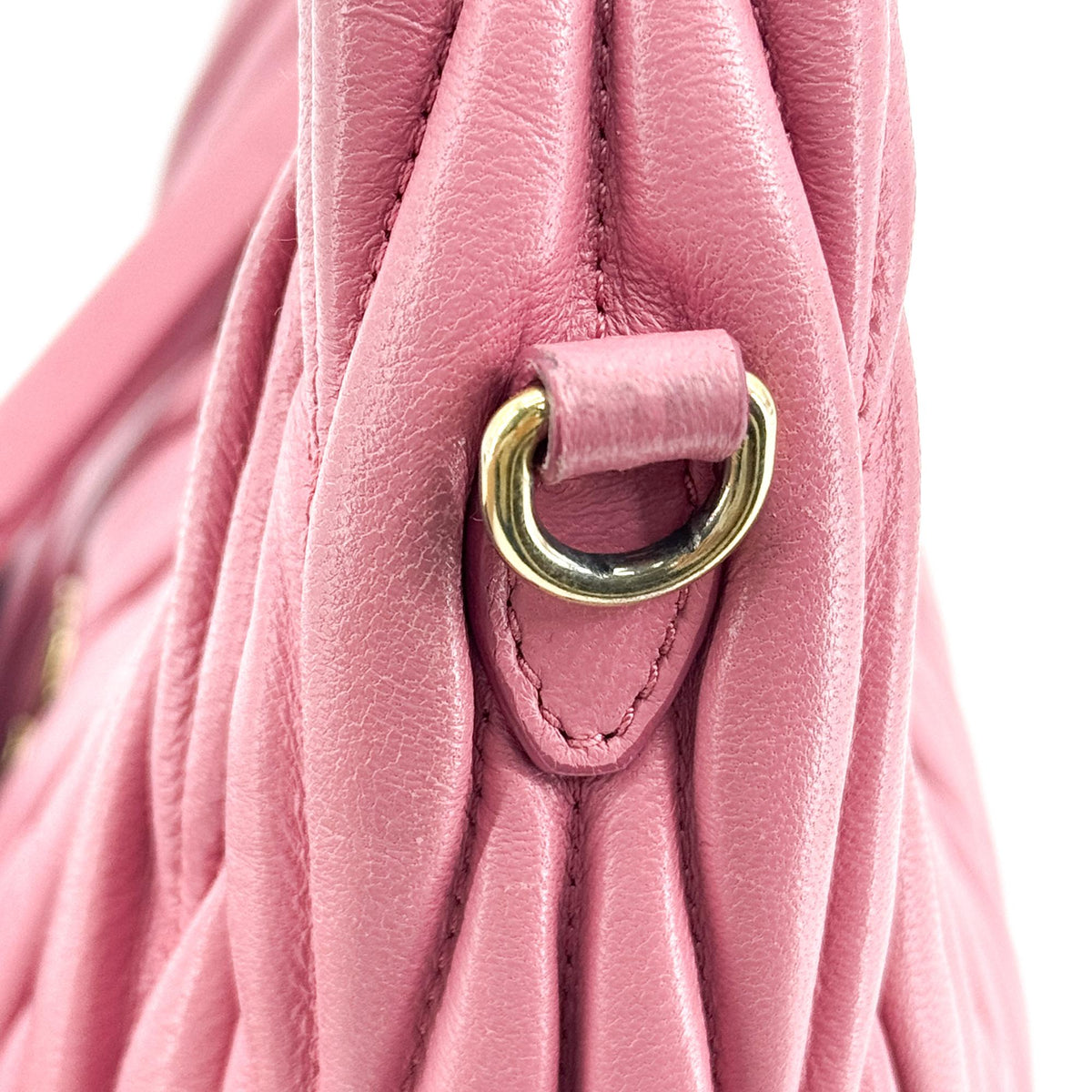 Miu Miu Wander Hobo Matelasse Satin, Pink, Leather, Shoulder Bag