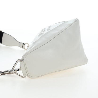 Prada Triangle Logo Wristlet Embossed Leather, White, Leather, Clutch