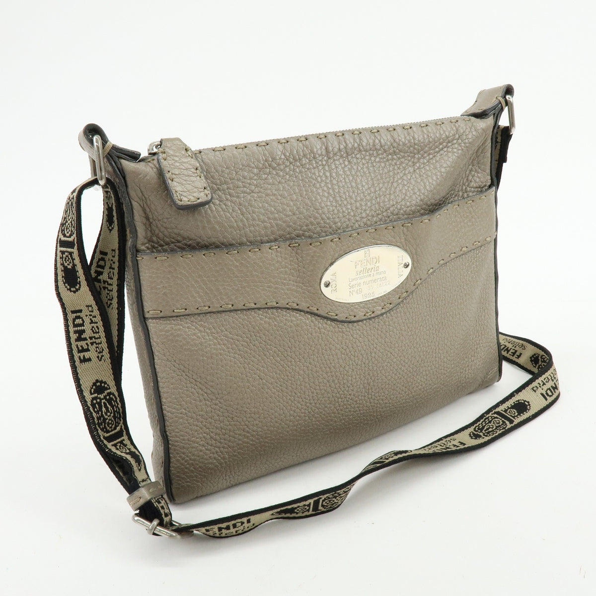 Fendi Selleria Leather, Neutral, Leather, Crossbody Bag