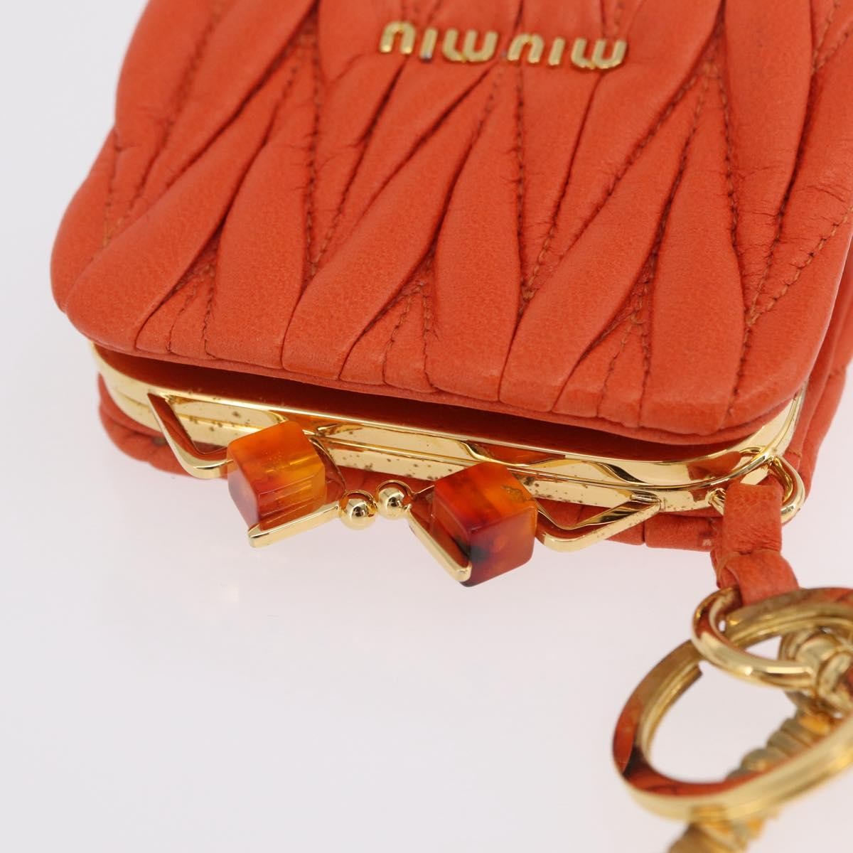 Miu Miu Sword wallet Charm Leather Matelasse, Orange, Leather, Crossbody Bag