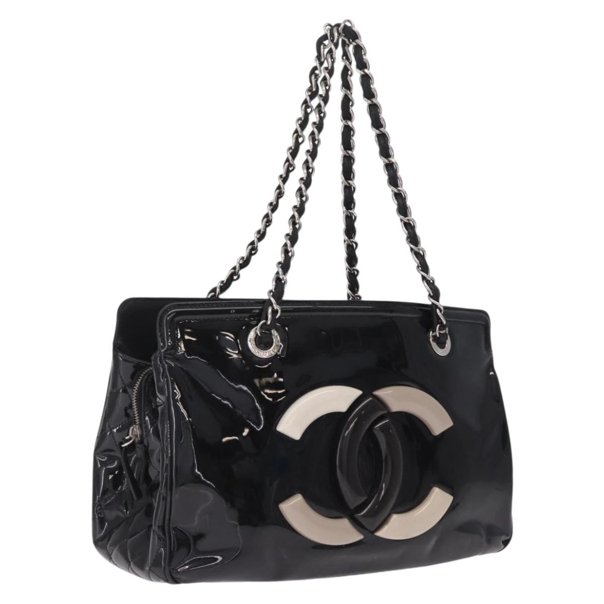 Chanel Lipstick Open Patent Vinyl, Black, Patent Leather, Tote Bag