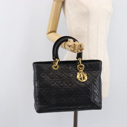Christian Dior Vintage Lady Dior Cannage Quilt Lambskin, Black, Leather, Handbag