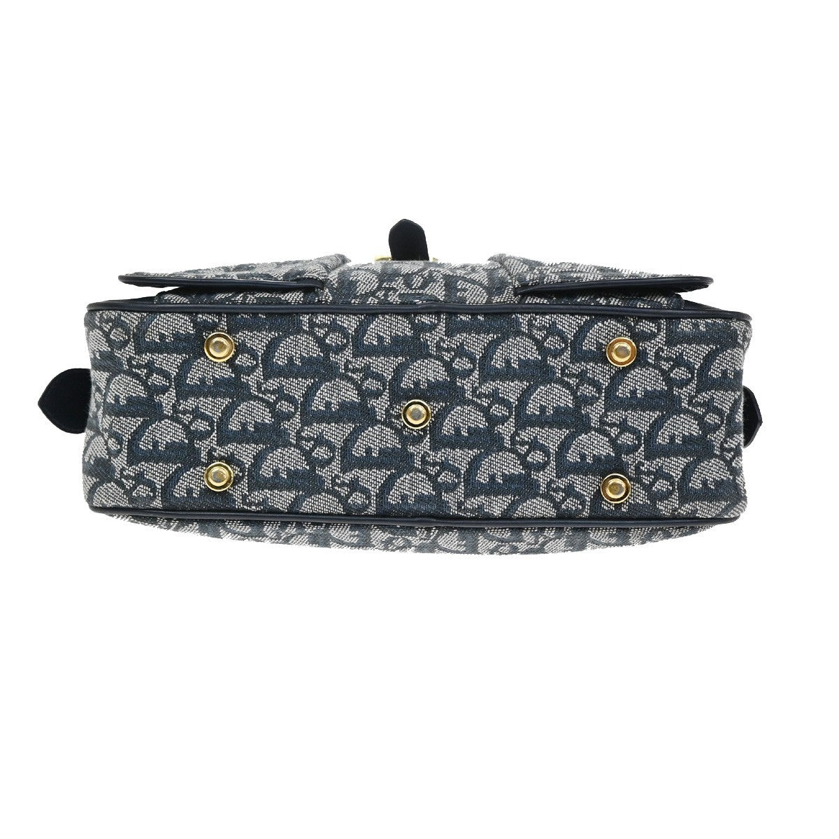 Christian Dior Vintage Saddle Bowler Diorissimo Canvas, Navy, Canvas, Handbag
