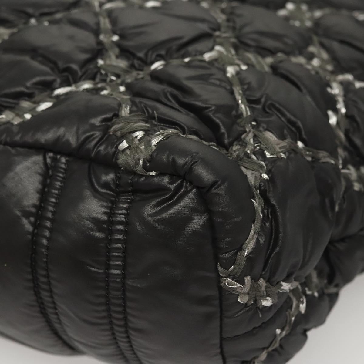 Chanel Tweed on Stitch Zip Tote Quilted Nylon, Black, Nylon, Shoulder Bag