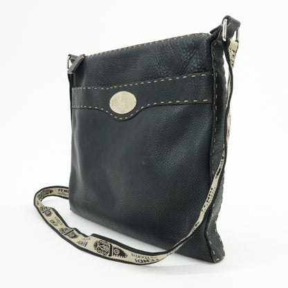 Fendi Vintage Selleria Zip Messenger Leather, Black, Leather, Handbag