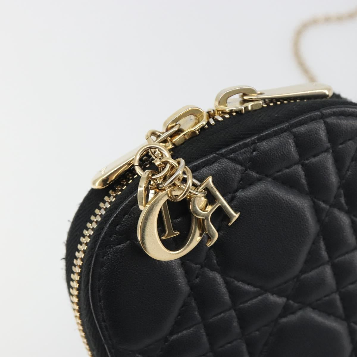 Christian Dior Lady Dior Phone Holder on Chain Cannage Quilt Lambskin, Black, Leather, Shoulder Bag