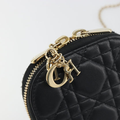 Christian Dior Lady Dior Phone Holder on Chain Cannage Quilt Lambskin, Black, Leather, Shoulder Bag