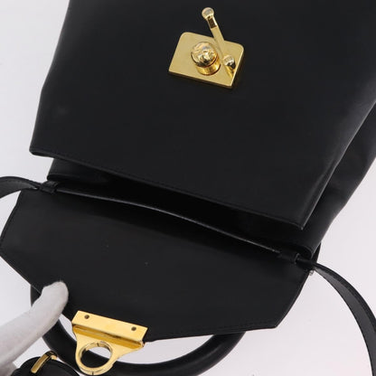 Salvatore Ferragamo Vintage Flap Lock Studded Leather, Black, Leather, Handbag