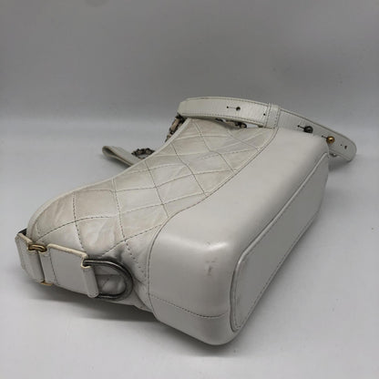 Chanel Gabrielle Hobo Quilted Aged Calfskin, White, Calfskin, Shoulder Bag
