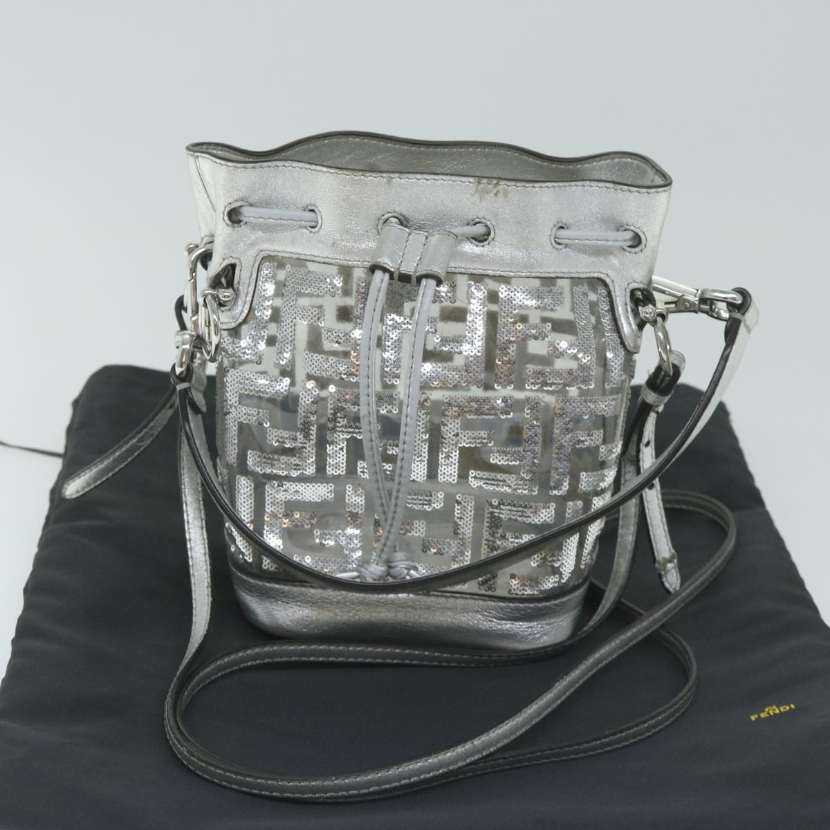 Fendi Zucca, Silver, Leather, shoulder