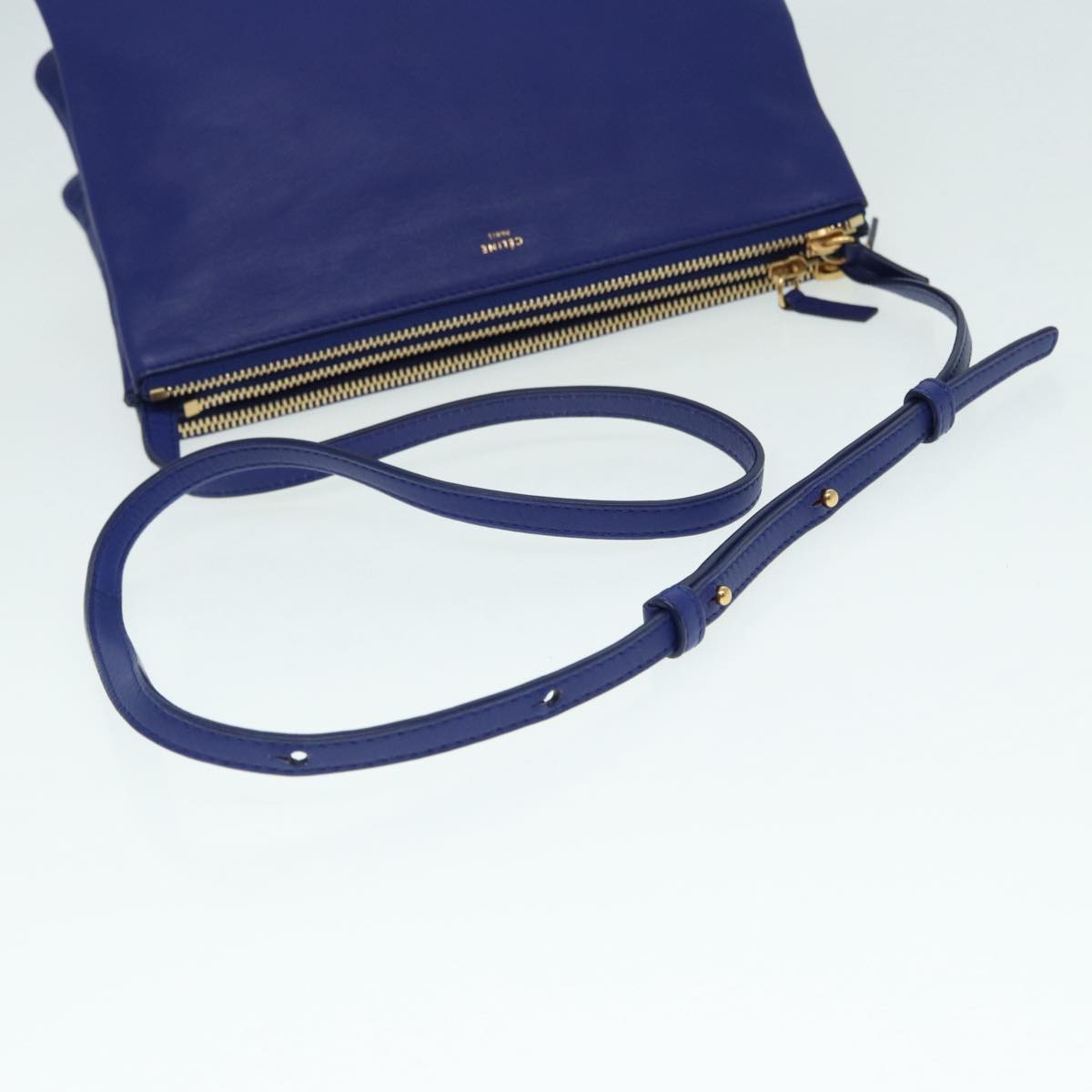 Céline Trio, Blue, Leather, shoulder