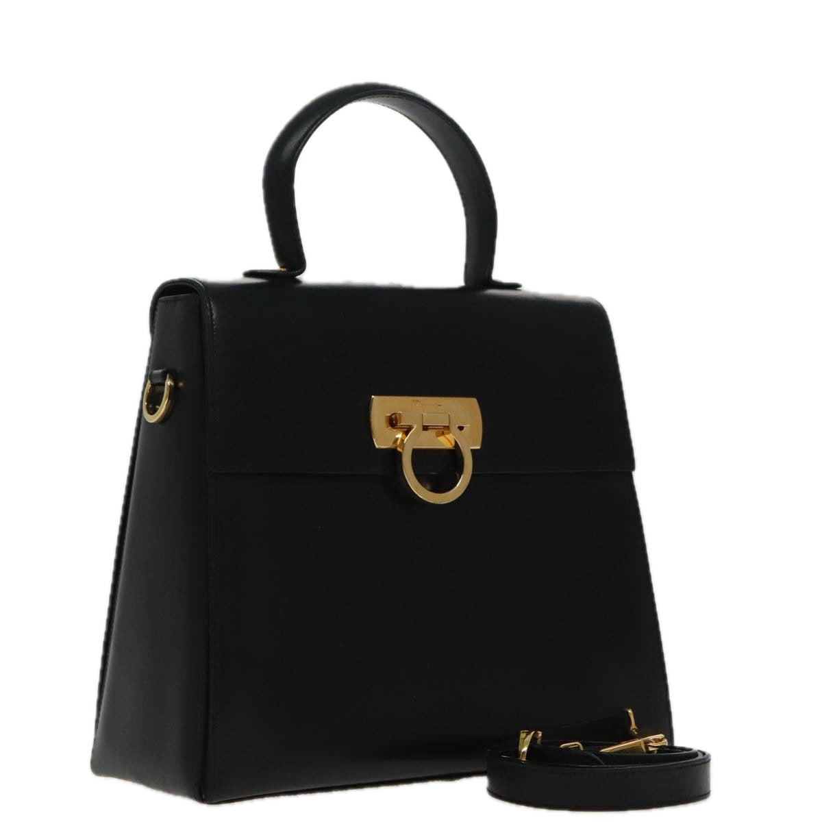 Salvatore Ferragamo Gancini, Black, Leather, shoulder