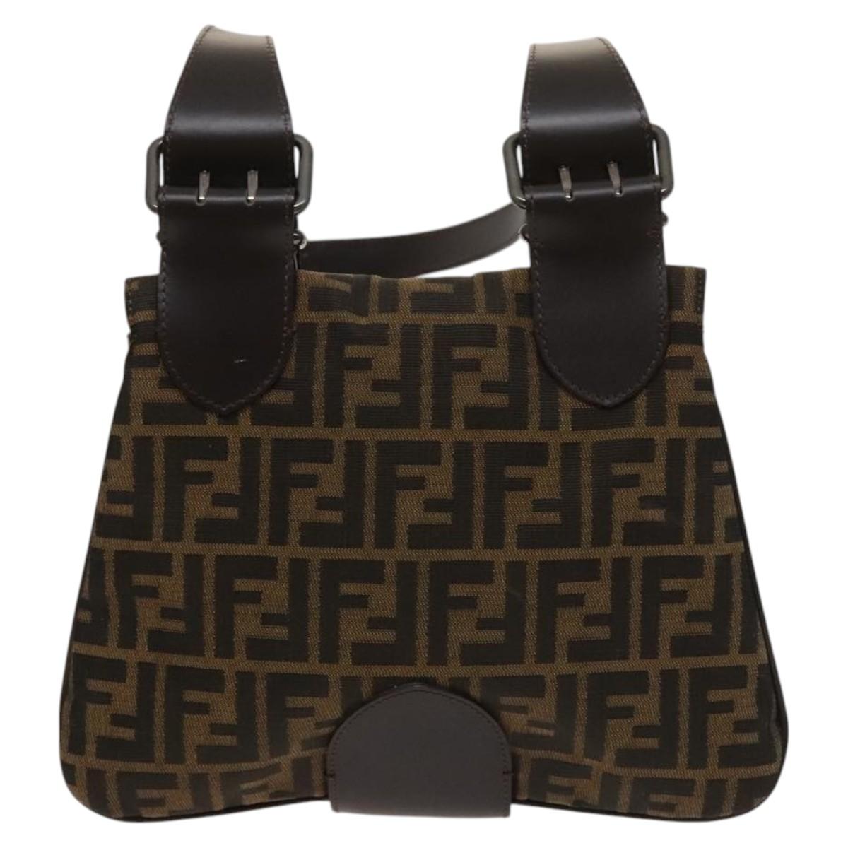 Fendi Zucca, Brown, Canvas, shoulder