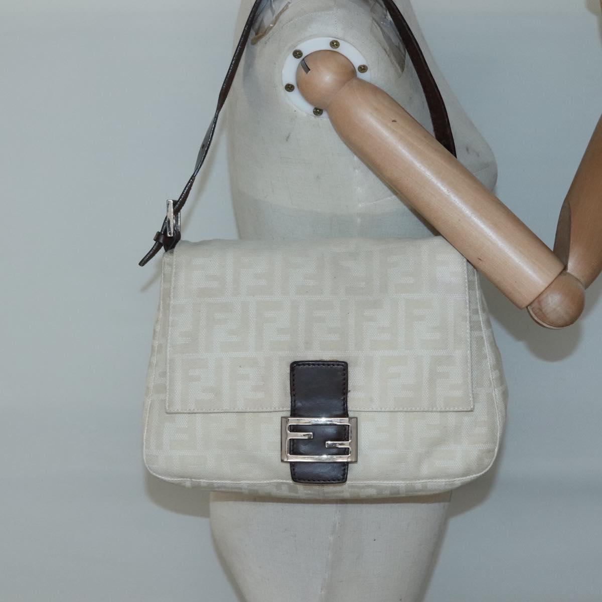 Fendi Mamma Baguette, Beige, Canvas, shoulder