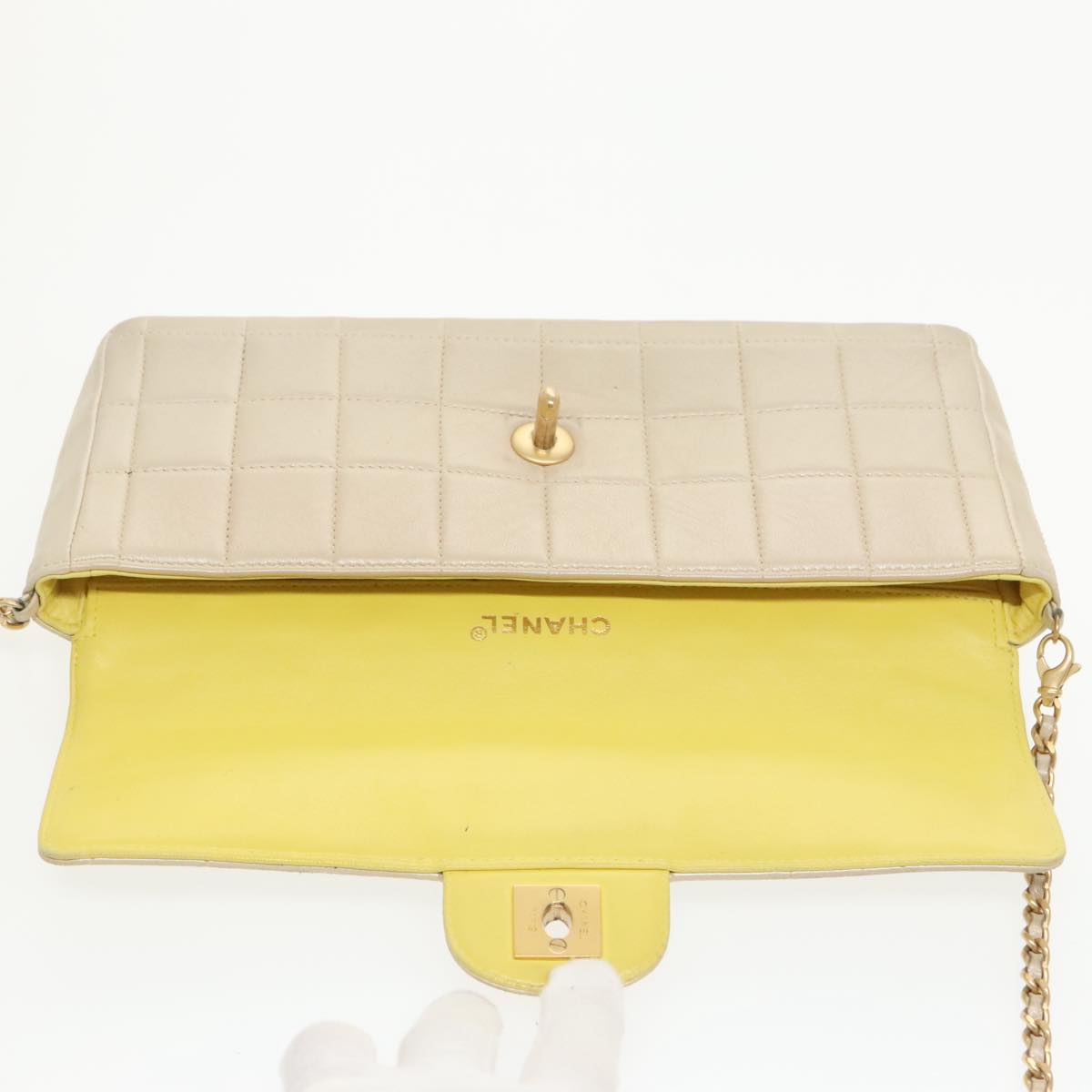 Chanel Chocolate bar, Beige, Leather, shoulder