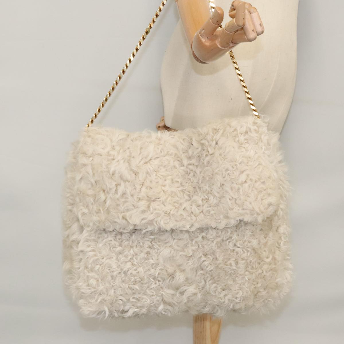 Céline, Beige, Faux Fur, shoulder