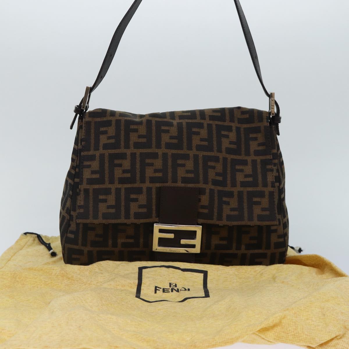 Fendi Mamma Baguette, Brown, Canvas, shoulder