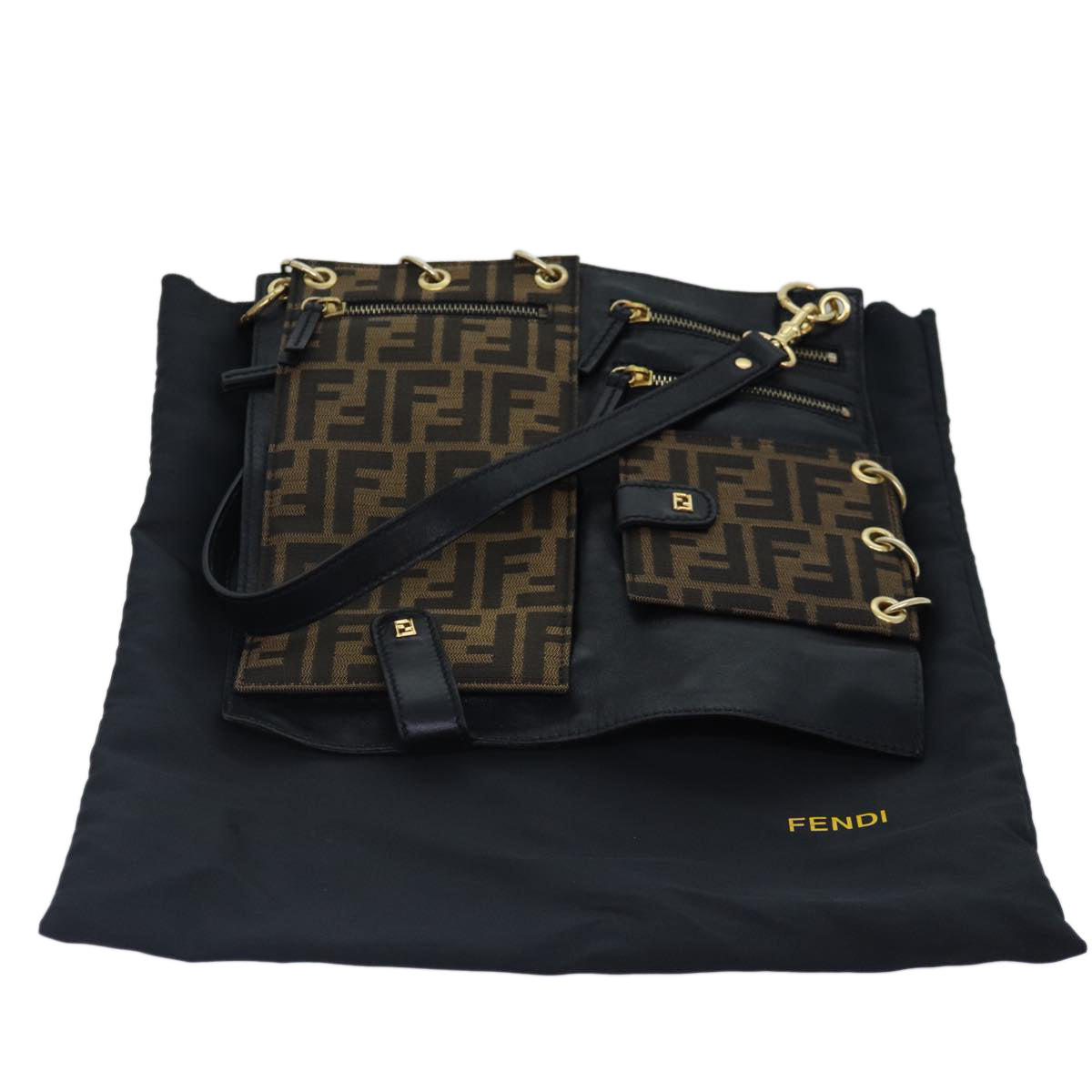 Fendi Zucca, Brown, Canvas, shoulder