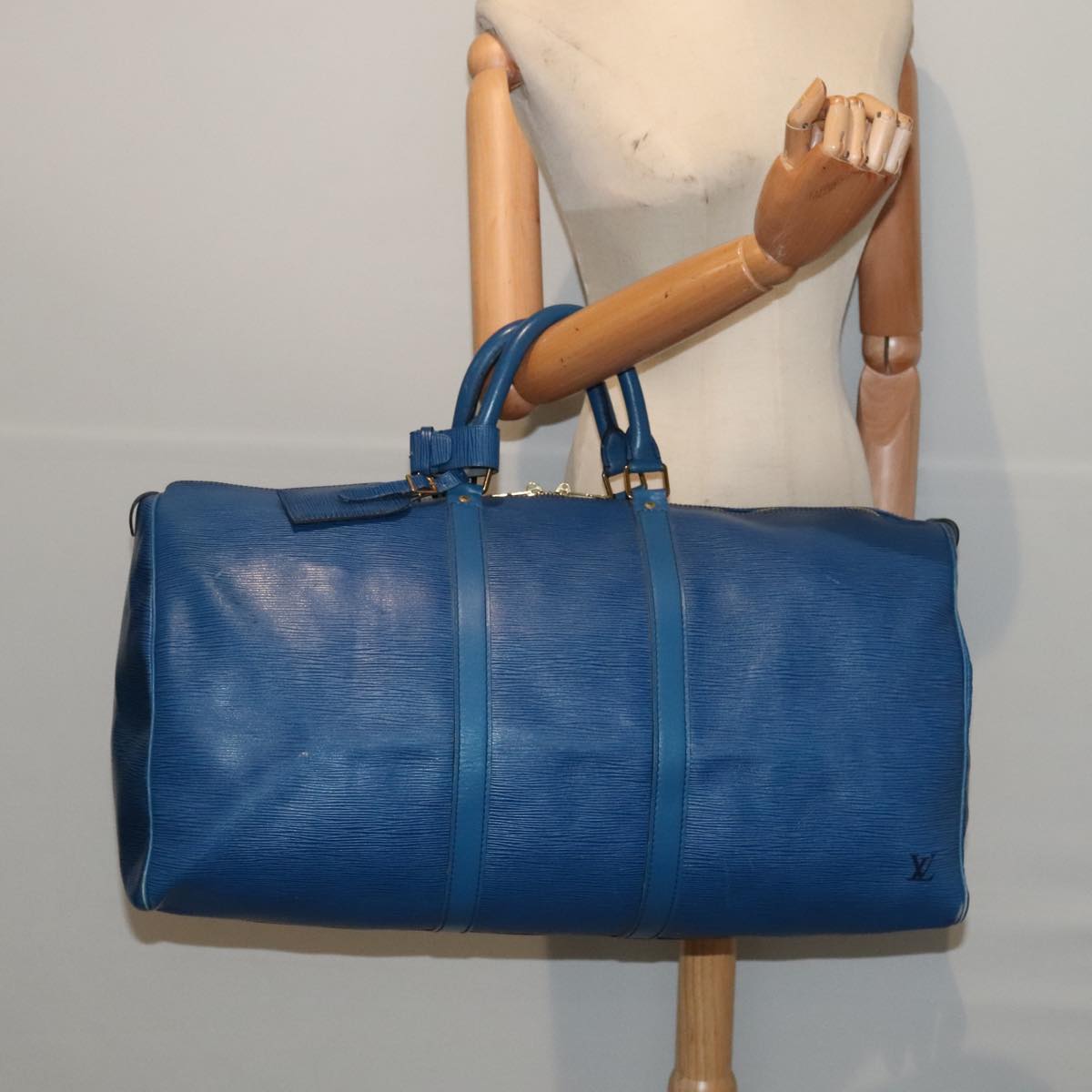 Louis Vuitton Keepall 55, Blue, Leather, travel