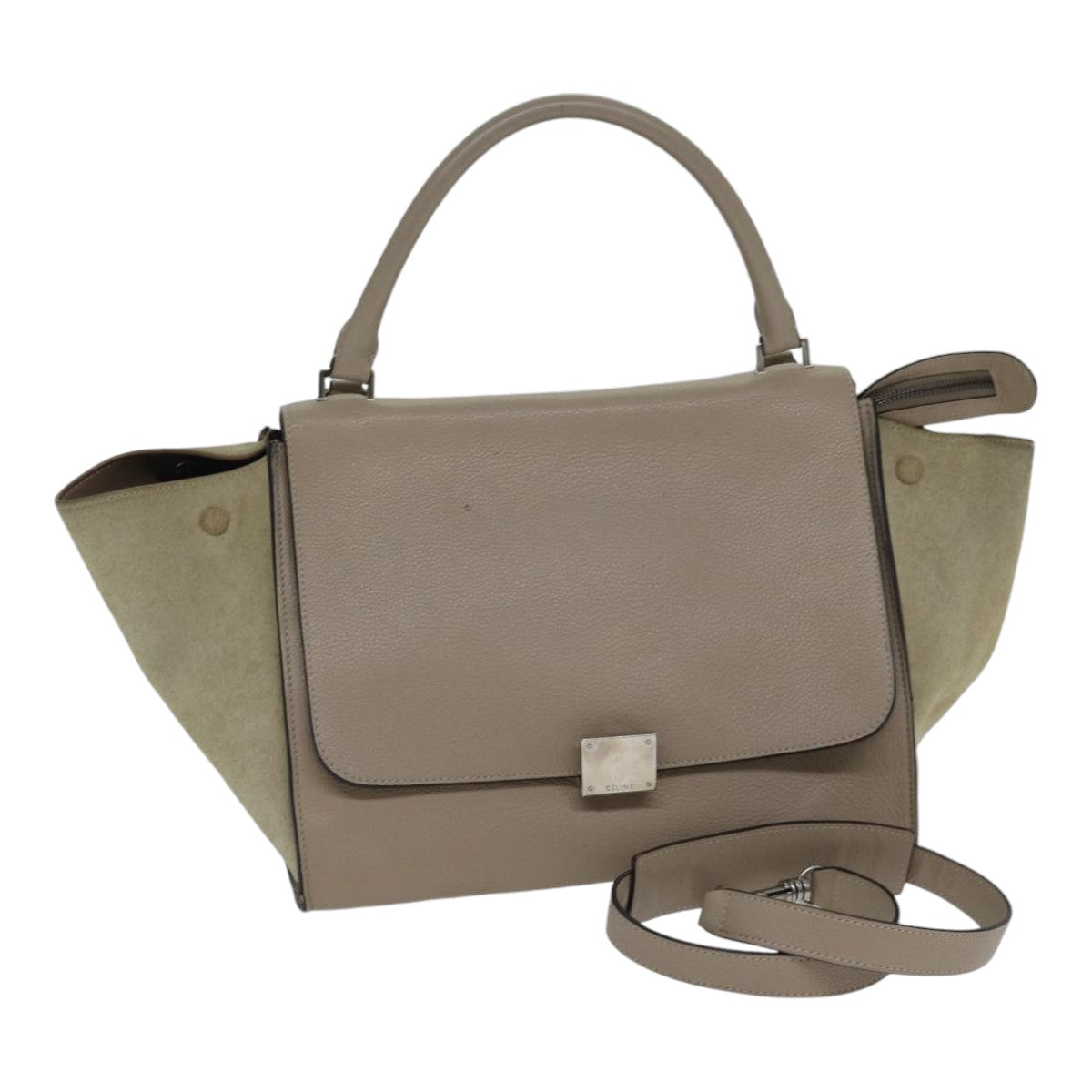 Céline Trapèze, Beige, Leather, handbag