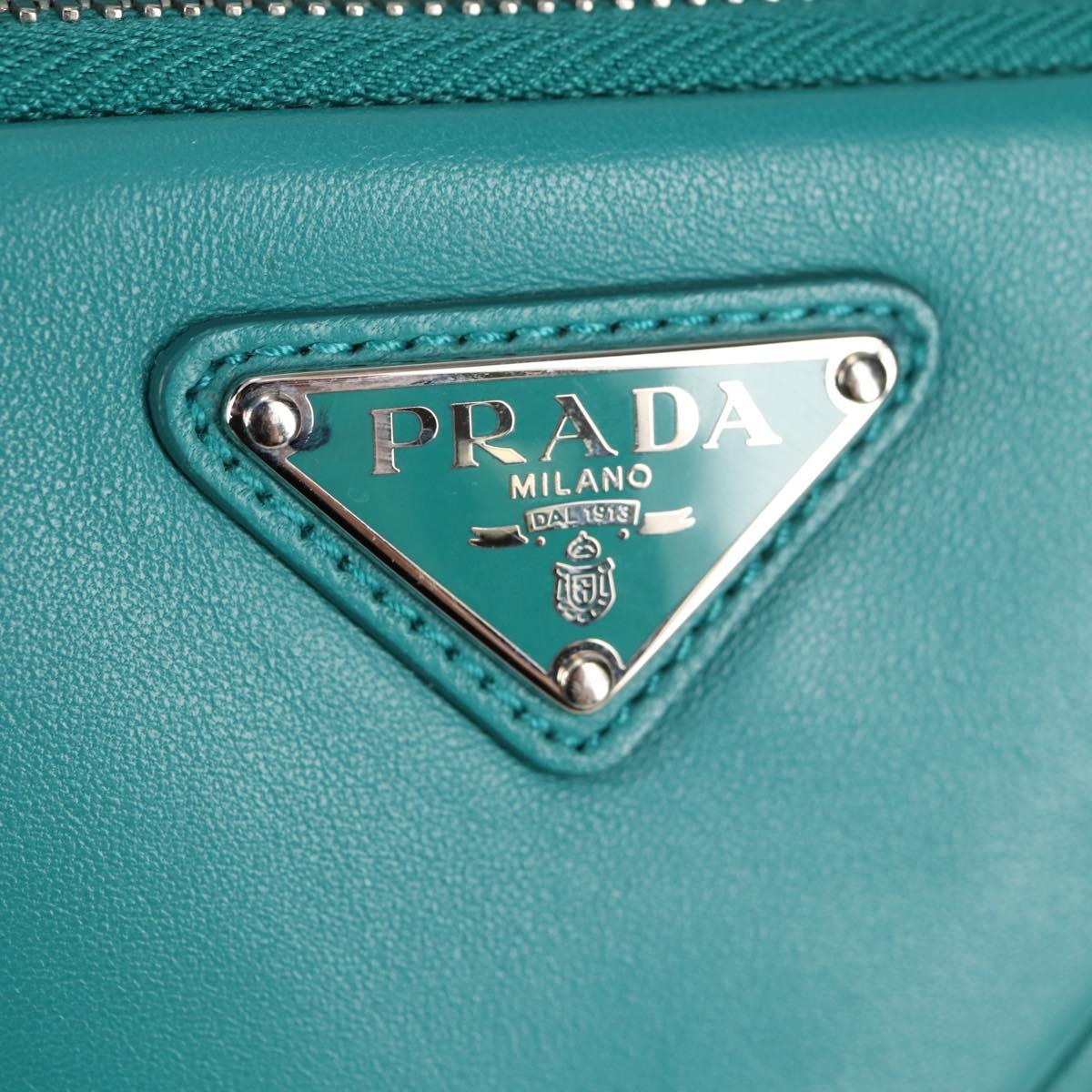 Prada Triangle Logo, Blue, Leather, handbag