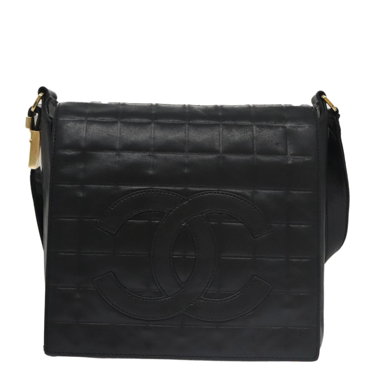 Chanel Chocolate bar, Black, Calfskin, shoulder