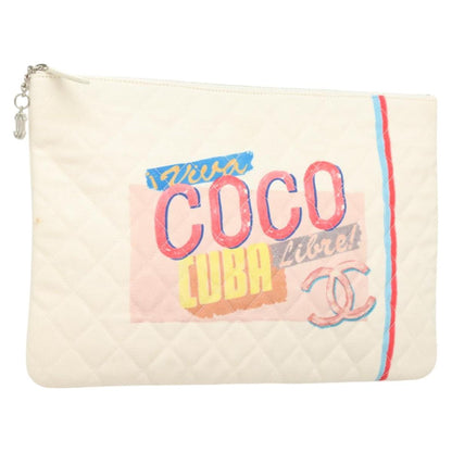 Chanel Coco Cuba, White, Canvas, clutch