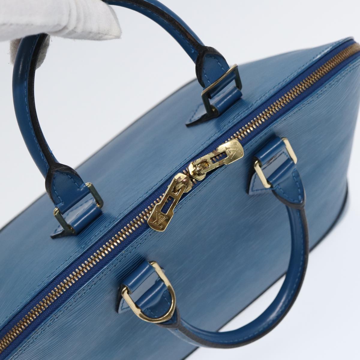 Louis Vuitton Alma, Blue, Leather, handbag