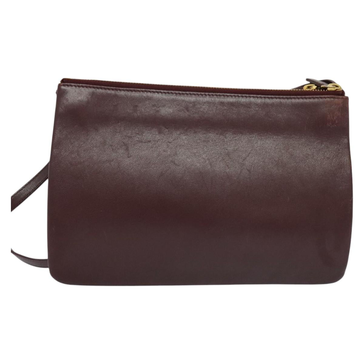 Celine Trio Crossbody Bag Leather, BURGUNDY, LEATHER, Crossbody bag