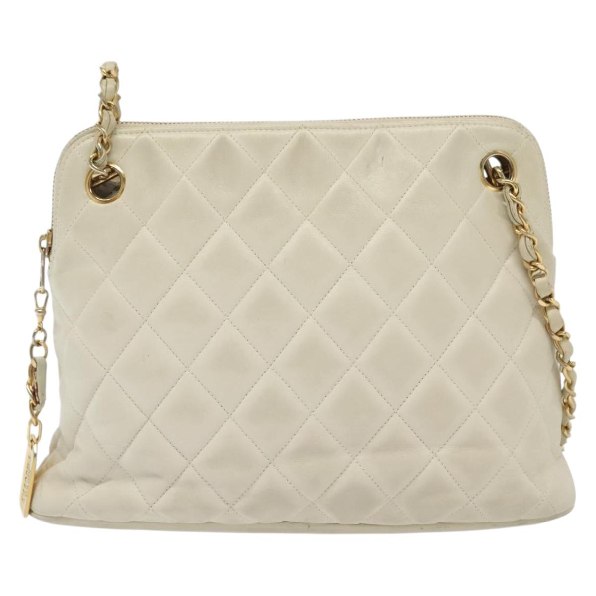 Chanel Matelassé, "WHITE,GOLD", Leather, shoulder